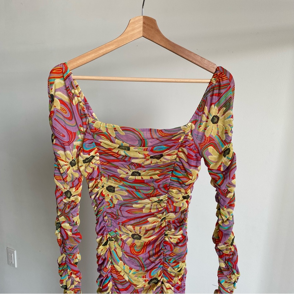 NWT Rhode Simona Ruched Bodycon Dress in Pink Floral Trip Sz Small - Picture 3 of 9